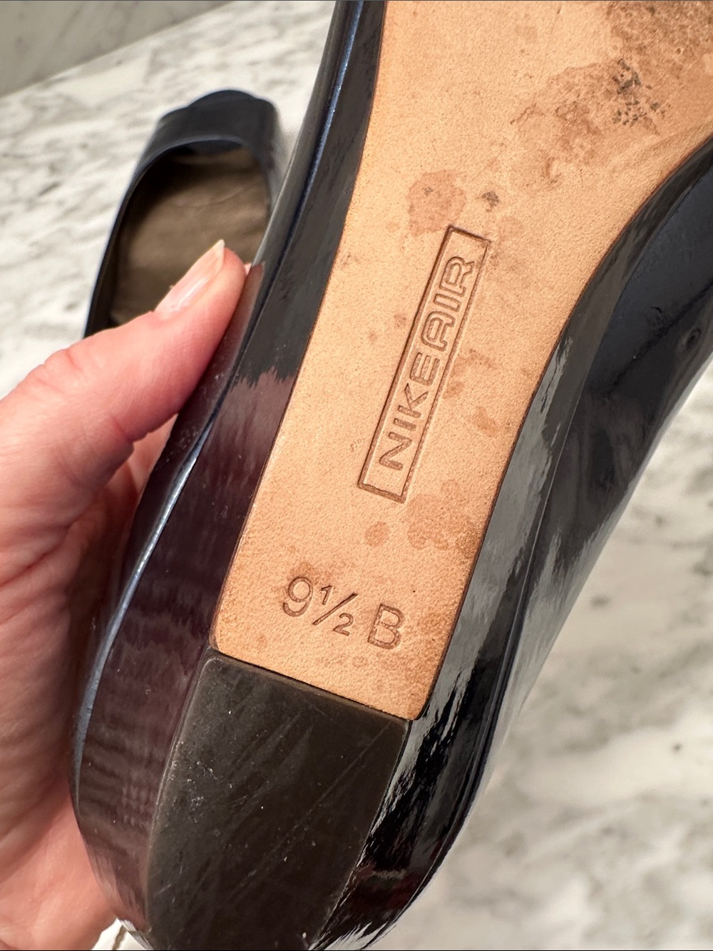 Cole Haan Nike Navy Patent Leather Peep-Toe Wedge Pumps - Picture 10 of 12
